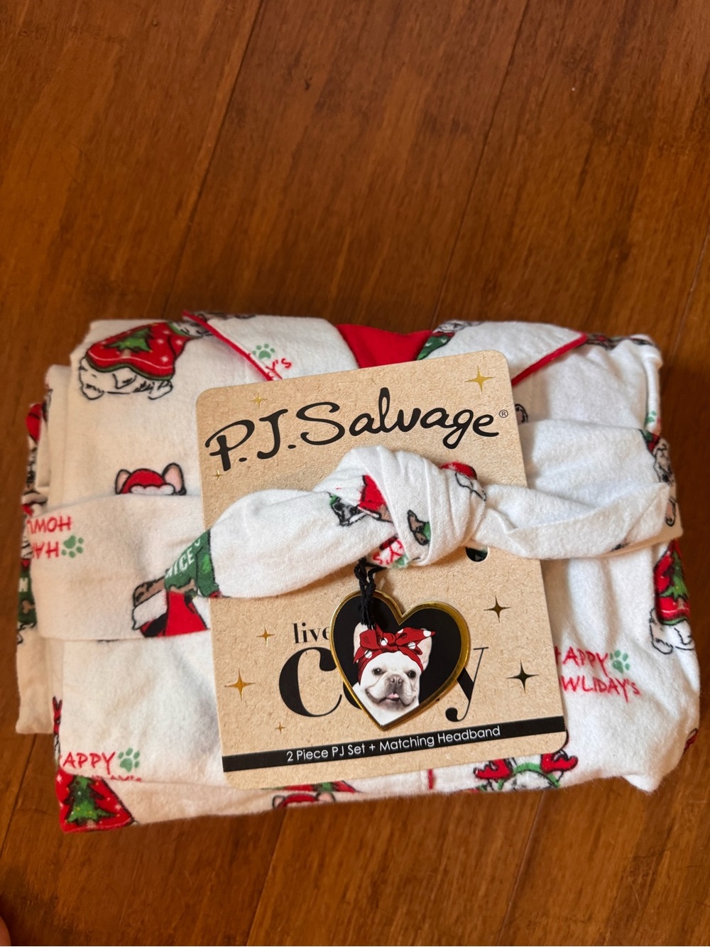 NEW PJ Salvage Holiday Pajama Matching Set with French Bulldogs